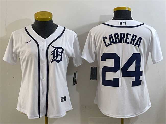 Women%27s Detroit Tigers #24 Miguel Cabrera White Cool Base Stitched Jersey